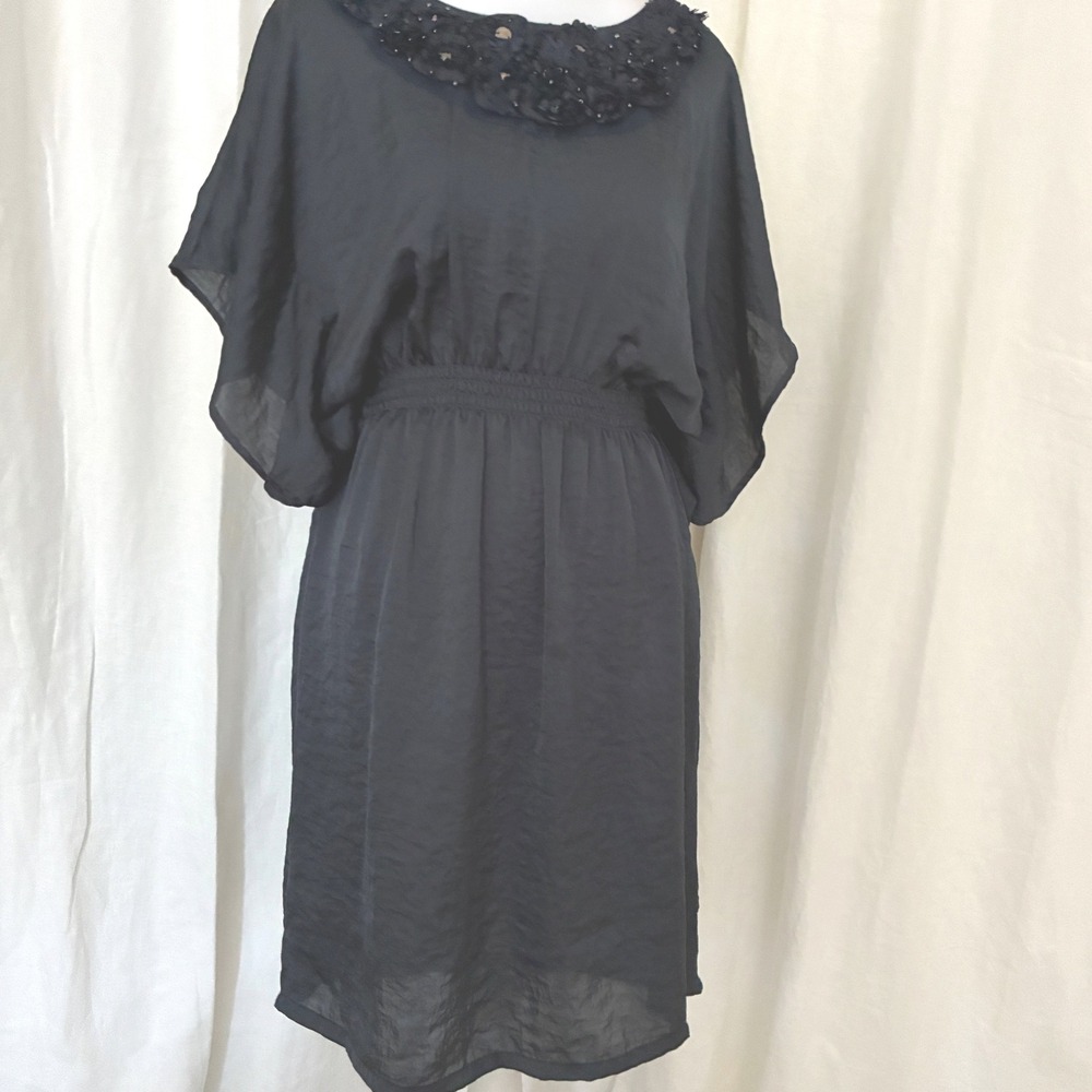 AB Studio Dress Black Floral Applique Cocktail Party 6